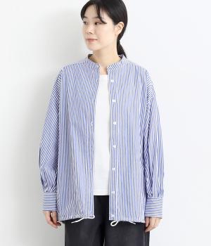 裾スピンドルシャツチュニック(ブルーストライプ-F)