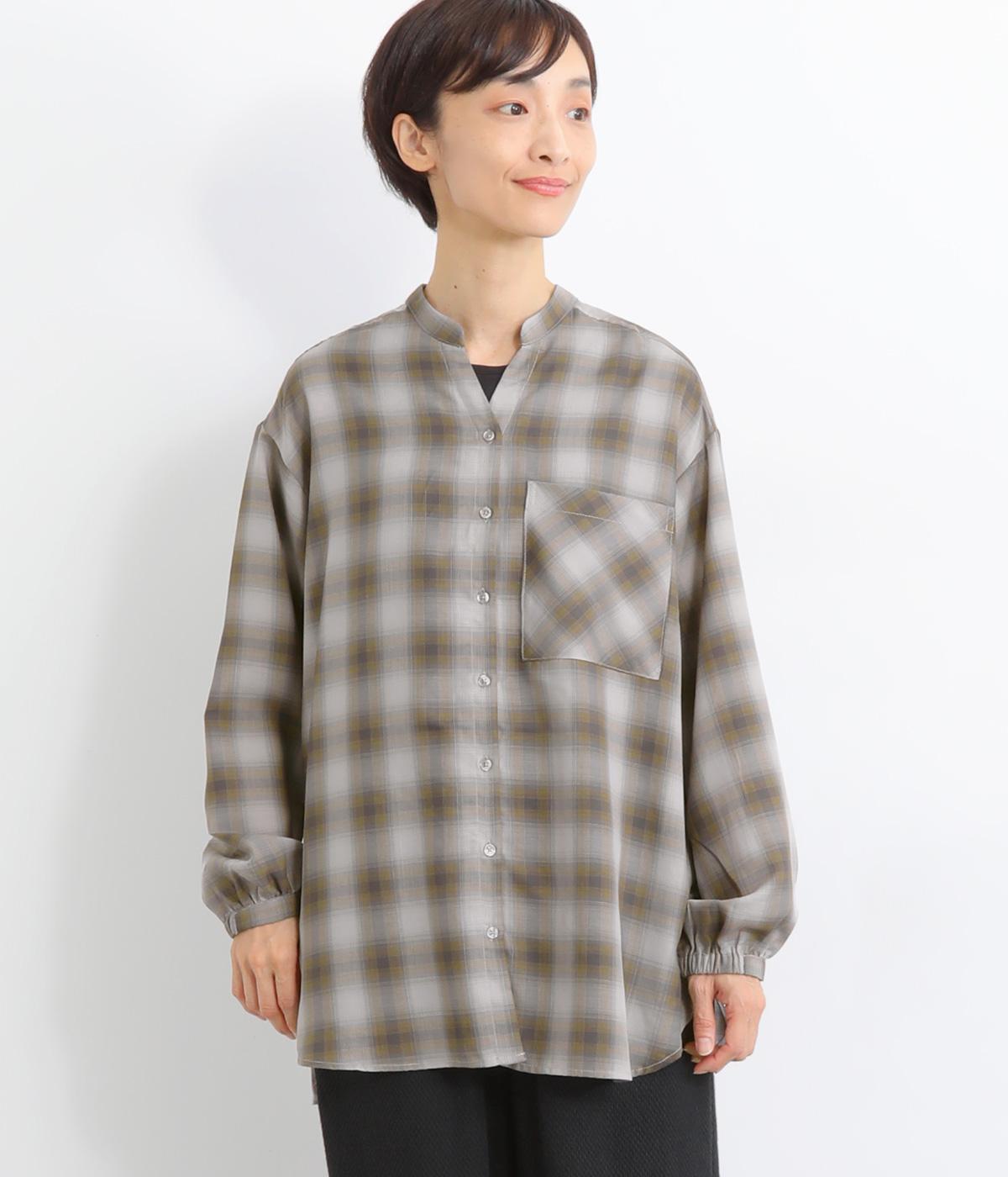 オンブレーチェックシャツチュニック(グレーチェック-F)