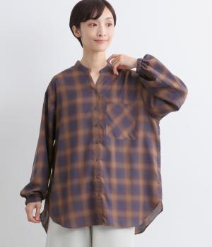 オンブレーチェックシャツチュニック(ネイビーチェック-F)