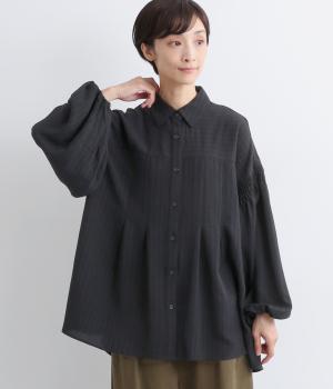 ボリューム袖タックチュニック(ブラック-F)