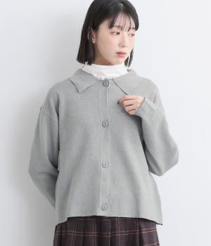 襟付きニットカーディガン(グレー-F)