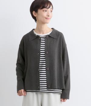 襟付きニットカーディガン(チャコール-F)