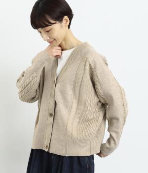ニット×メルトンドッキングカーディガン(ベージュ-F)