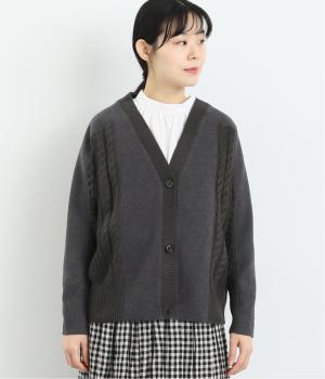 ニット×メルトンドッキングカーディガン(チャコール-F)