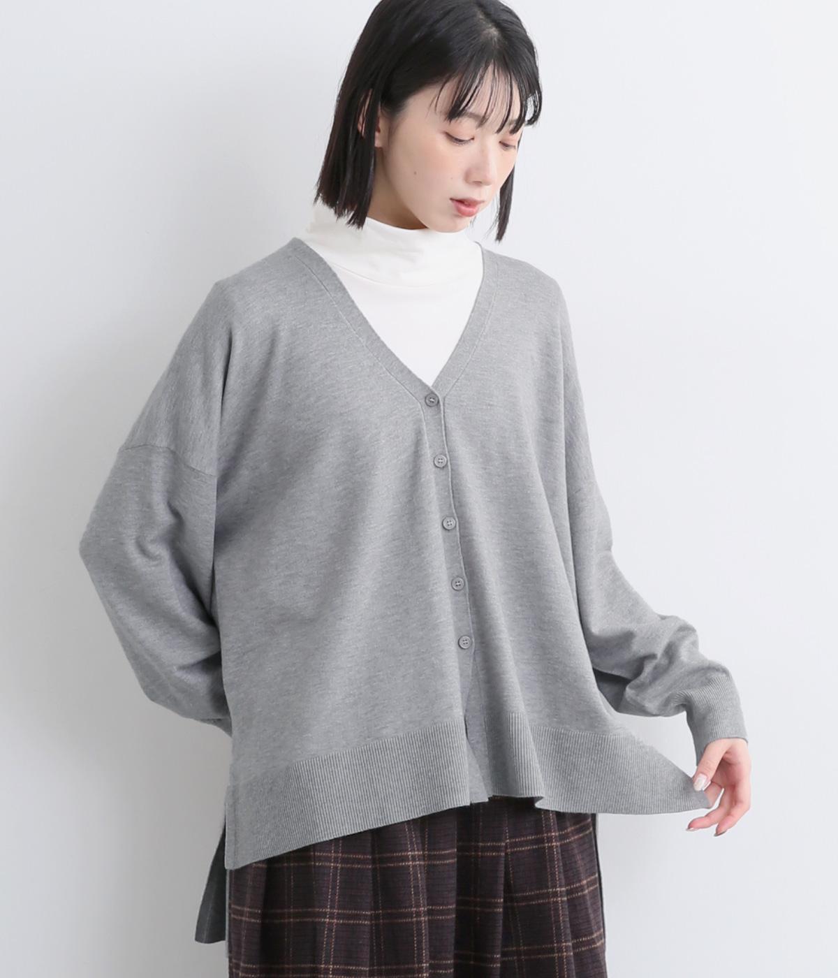 シアーバターニットワイドゆるデイリーカーディガン(杢グレー-F)