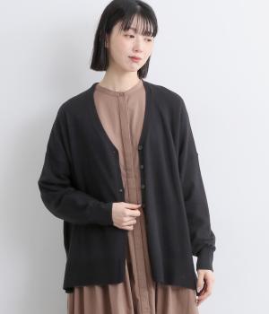 シアーバターニットワイドゆるデイリーカーディガン(ブラック-F)
