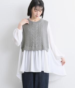 ケーブルニットドッキングチュニック(杢グレー-F)