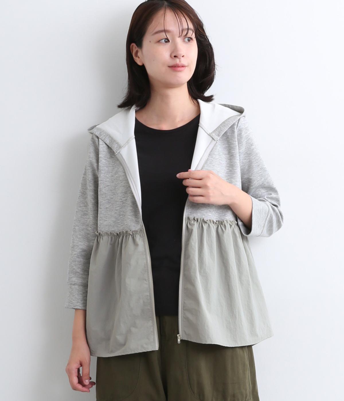 ダンボールニット裾ペプラムパーカー(杢グレー-F)