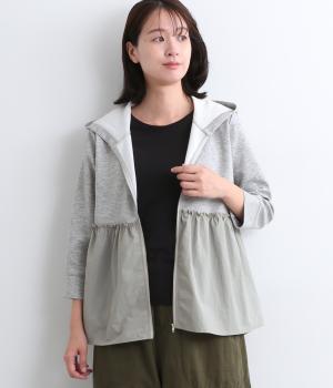 ダンボールニット裾ペプラムパーカー(杢グレー-F)