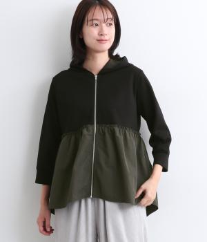 ダンボールニット裾ペプラムパーカー(ブラック-F)