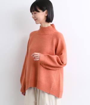 ハイネック立体袖ニットプルオーバー(杢ピンク-F)