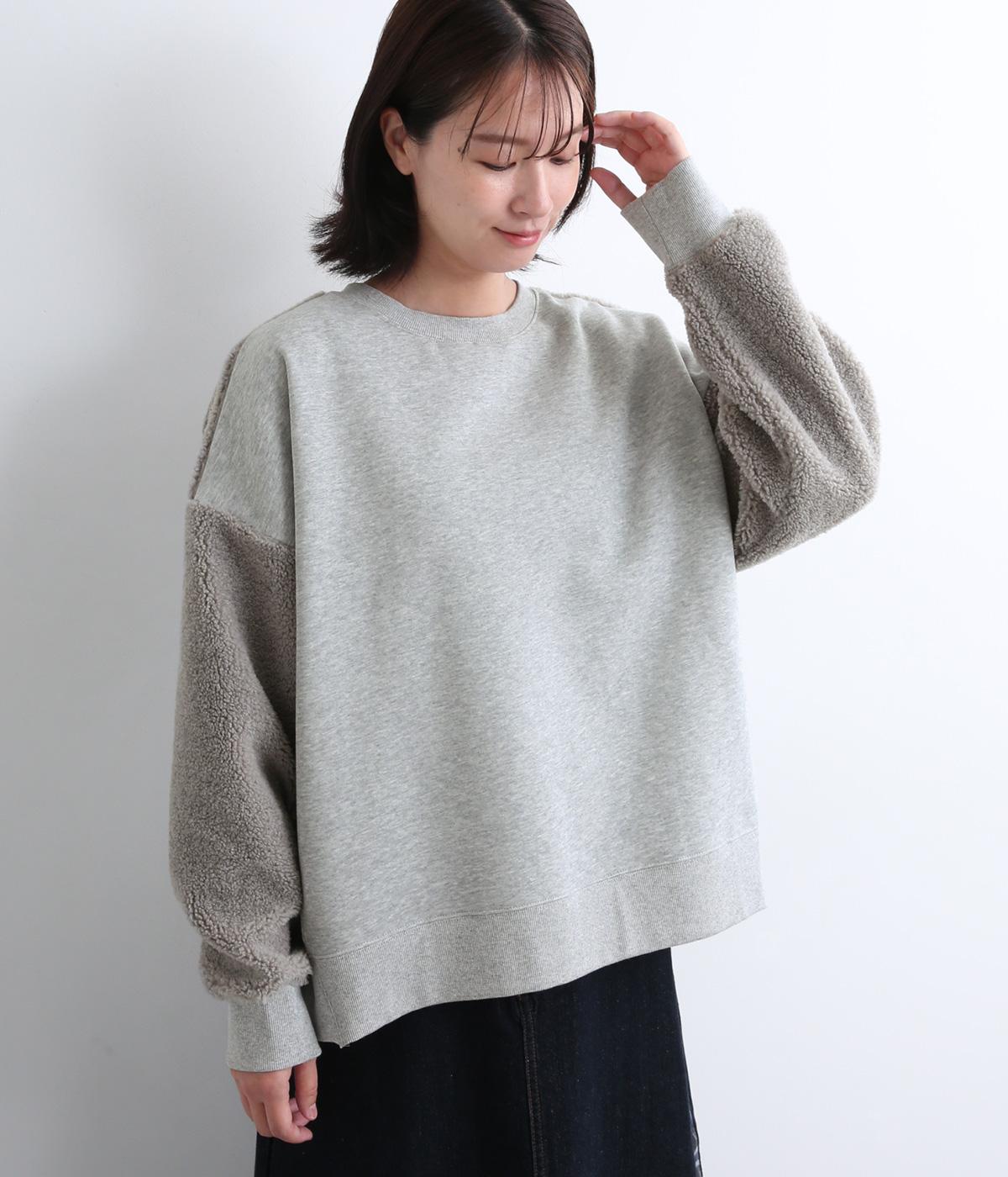 裏毛×ボアスリーブオーバーサイズプルオーバー(杢グレー-F)