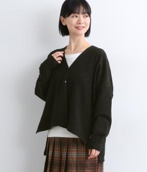 ECOミックスヤーンポンチョVネックカーディガン(ブラック-F)