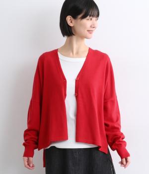 エラスキンゆったりポンチョカーディガン(レッド-F)