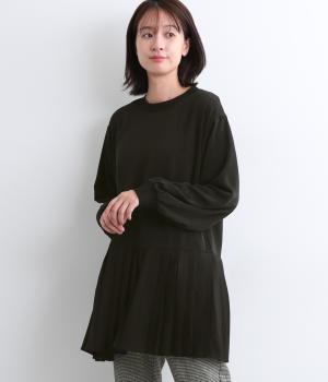 ポリデシン裾プリーツチュニック(ブラック-F)