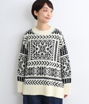 バンダナジャカードニット(ブラック-F)