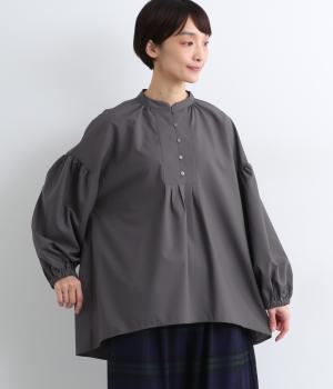 テンセルレーヨンブザム切替タックチュニックブラウス(チャコール-F)