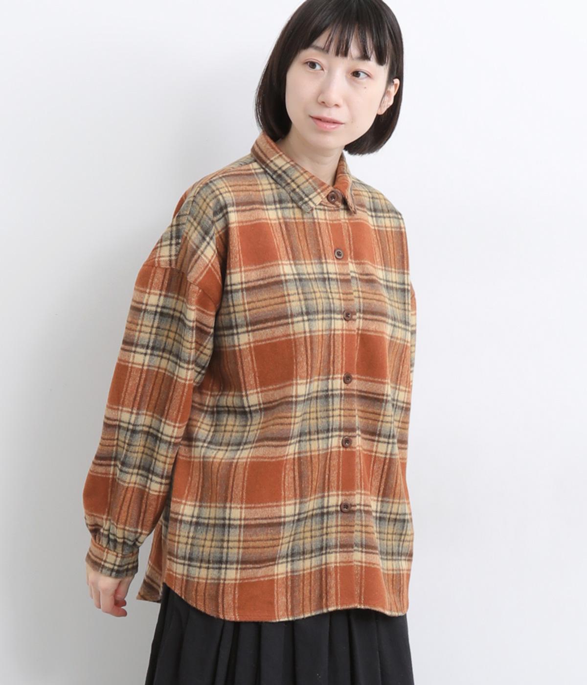 厚手ネルチェック起毛シャツ(レッド-F)