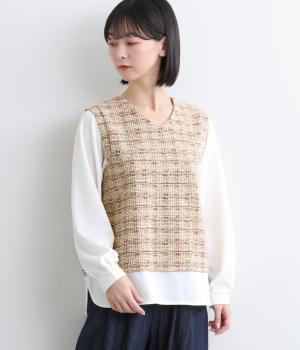 ラメカットツイード異素材レイヤード風プルオーバー