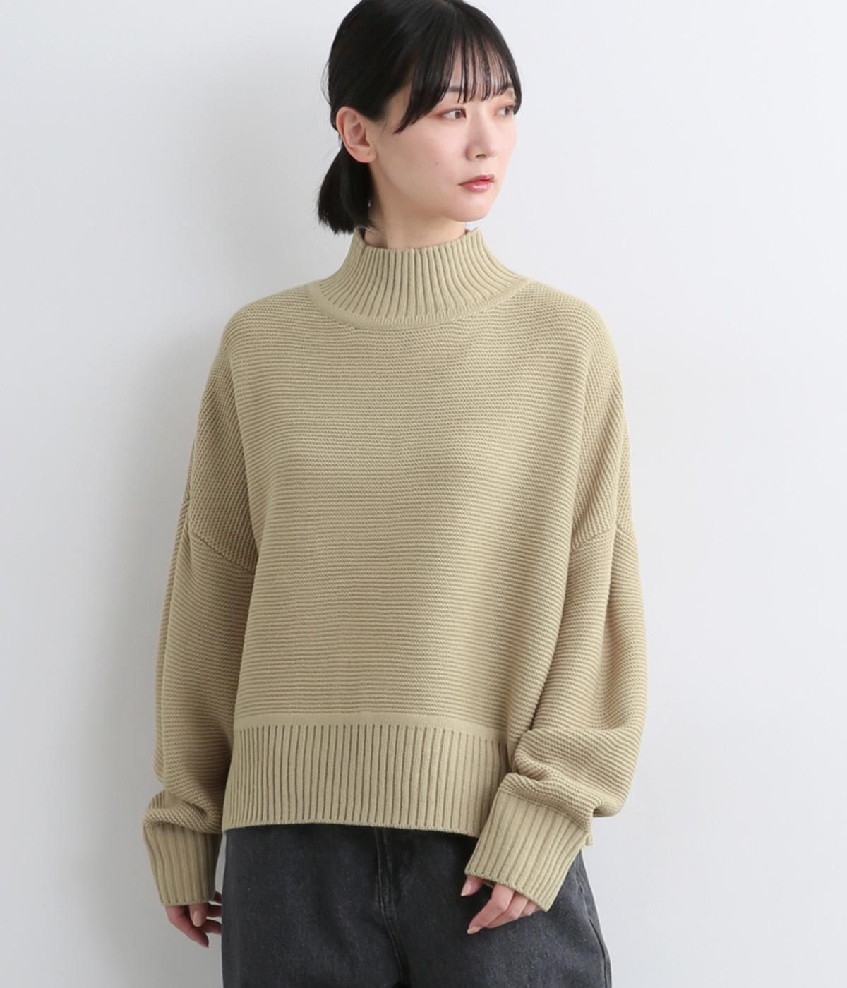 アクリルガーター編ハイネックプルオーバー(ベージュ-F)