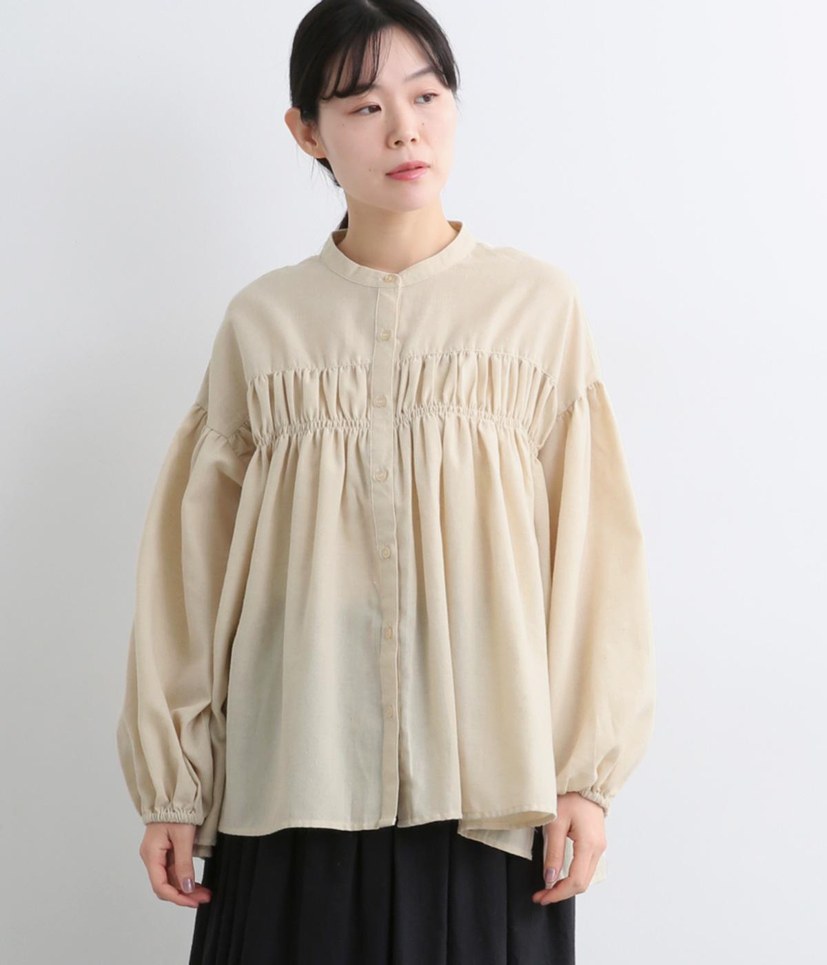 チェック×無地シャーリングブラウス(キナリ-F)