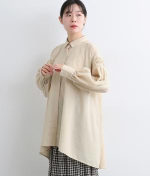 チェック×無地袖タックテントチュニックブラウス