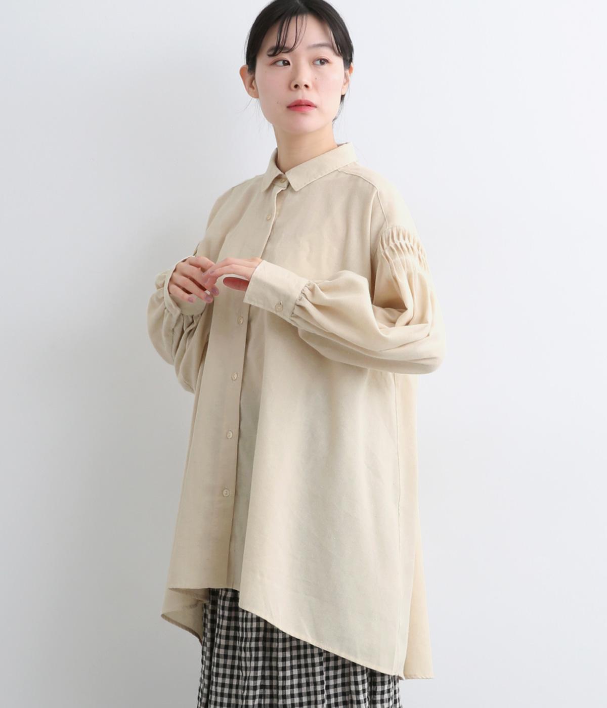 チェック×無地袖タックテントチュニックブラウス(キナリ-F)