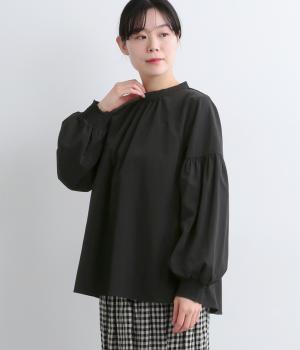 ライトワッシャーポリ袖ボリュームブラウス(ブラック-F)