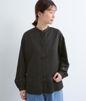 裾プリーツブラウス(ブラック-F)