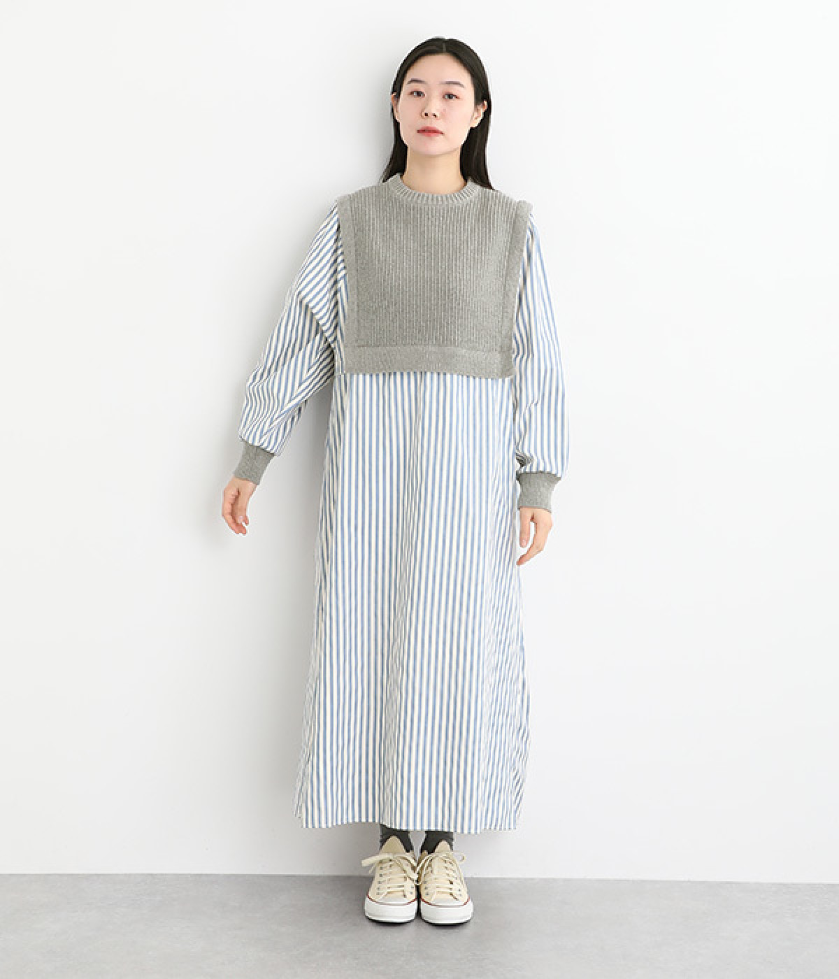 コットンアクリルバルキードッキングワンピース(グレー-ONESIZE)