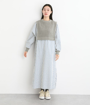 コットンアクリルバルキードッキングワンピース(グレー-ONESIZE)