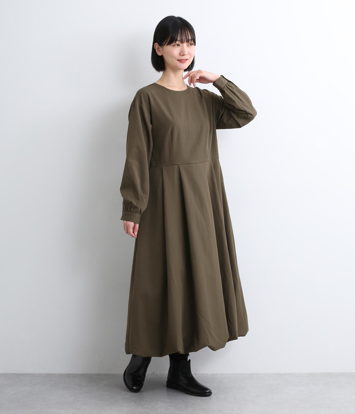 テンセルレーヨン長袖バルーンワンピース(カーキ-F)