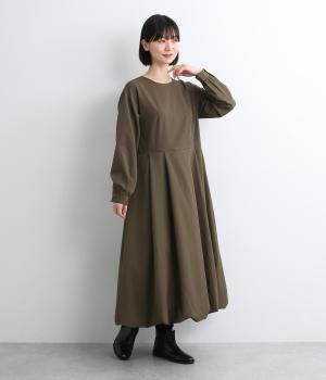 テンセルレーヨン長袖バルーンワンピース(カーキ-F)
