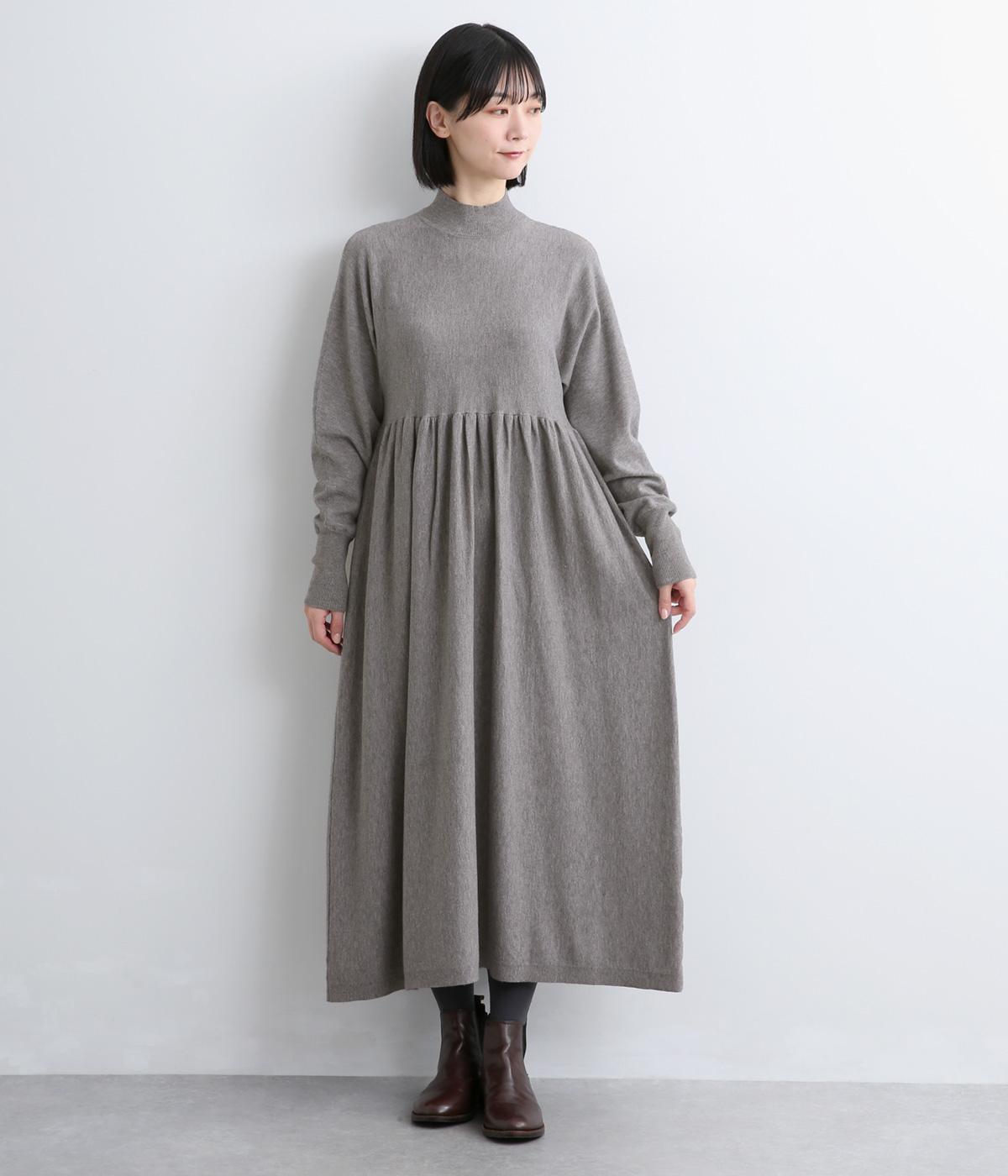 エラスキンハイネックロングワンピース(杢グレー-F)