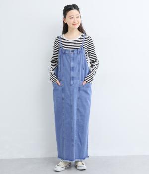 カラーデニム脚長スタイルアップジャンパースカート