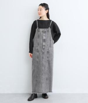 カラーデニム脚長スタイルアップジャンパースカート(グレー-F)