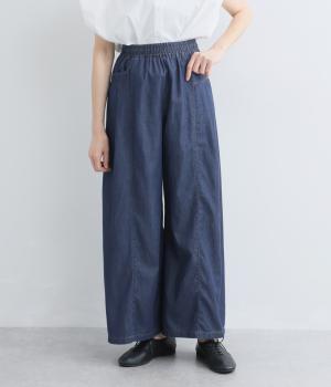 タック切替ワイドデニムパンツ(ネイビー-F)