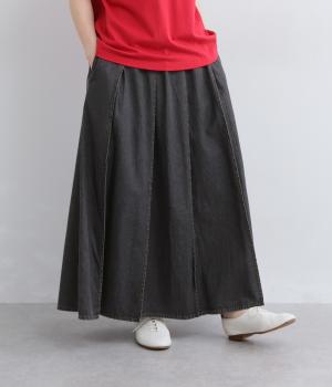 タックプリーツデニムスカート(クロ-F)