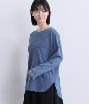 インディゴ天竺刺繍ロンTシャツ