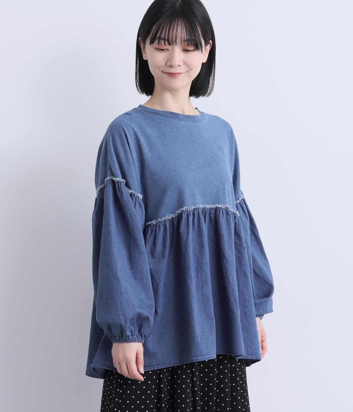 デニムドッキングインディゴ天竺プルオーバー(ブルー-F)