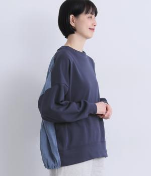 ミニ裏毛×デニムバックシャーリングプルオーバー(ネイビー-F)