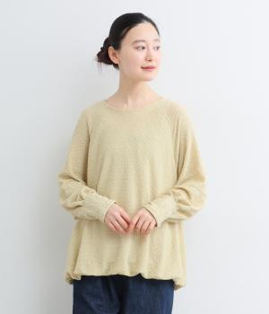 表面変化裾バルーン長袖プルオーバー(ライトイエロー-F)