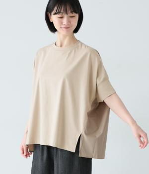 シルケット天竺×ブロード 変形ドルマントップス(ベージュ-F)