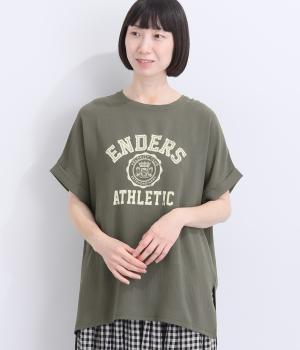接触冷感シボカットカレッジプリントT(チャコールグレー-F)