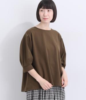 薄手ポンチ袖ボリュームプルオーバー(ブラウン-F)