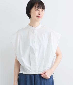 バンドカラー裾ドロスト立体ブラウス(オフ-F)