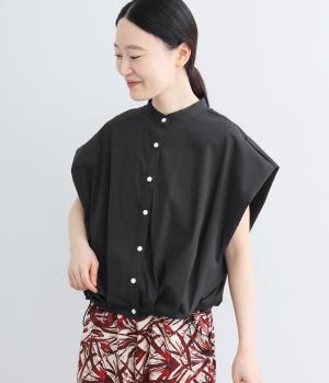 バンドカラー裾ドロスト立体ブラウス(クロ-F)