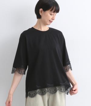 コットンヒゲレース付きTシャツ(クロ-F)