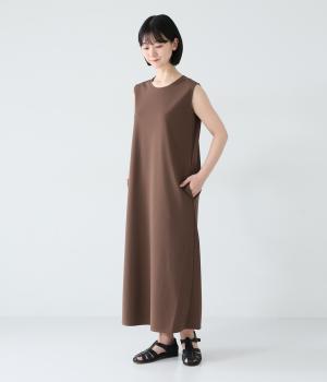 カットジョーゼットノースリーブマキシワンピース(ブラウン-F)