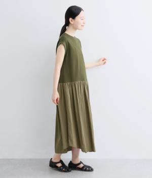 ノースリーブギャザー切替ワンピース(カーキ-F)